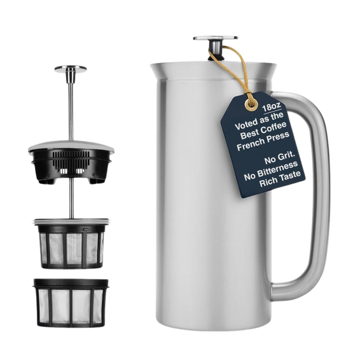 ESPRO P7 18 oz Brushed Stainless Steel French Press and 32 oz Replacement Micro-Filter