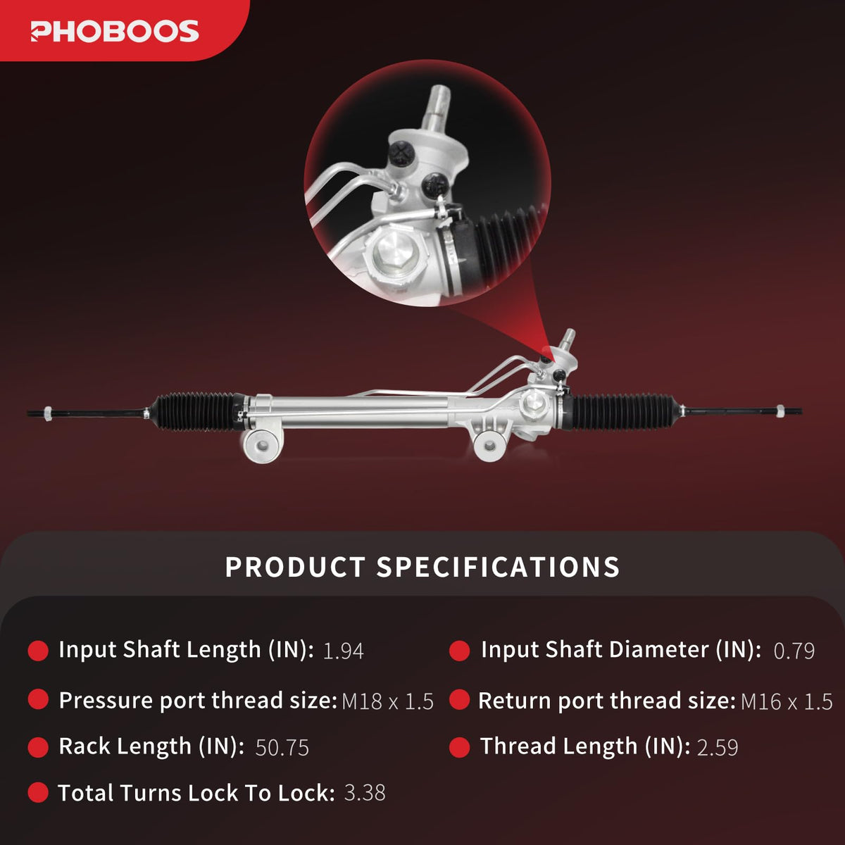 PHOBOOS Hydraulic Power Steering Rack and Pinion Assembly Compatible with Chevrolet Silverado 1500 & GMC Sierra 1500 Classic, 1999-2007, New Unit, Leak-proof, Direct Bolt-On Fit, Ref. 97-1000