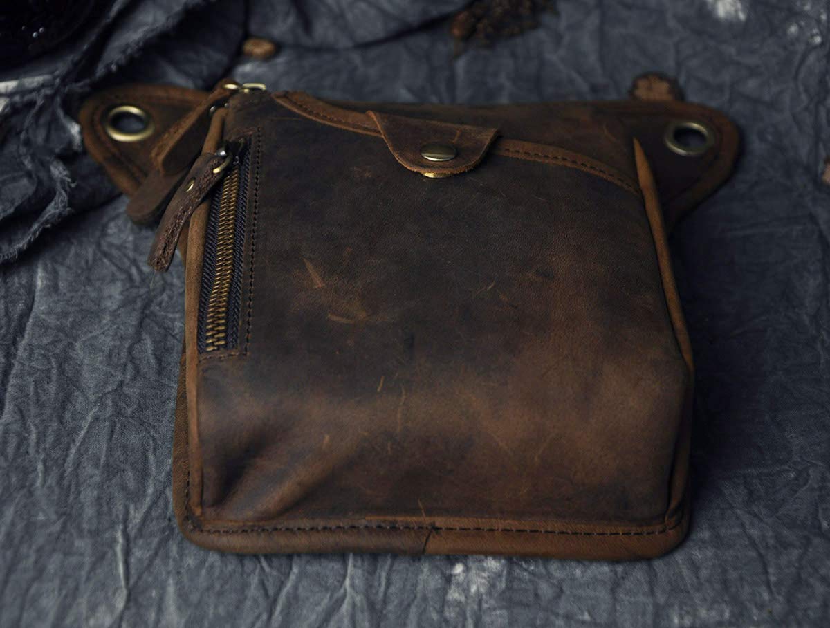 Le'aokuu Mens Genuine Leather Outdoor Sporting Hicking Waist Hip Pack Messenger Shoulder Drop Leg Thigh Bag Pouches For Women (211-5 0 Dark Brown)