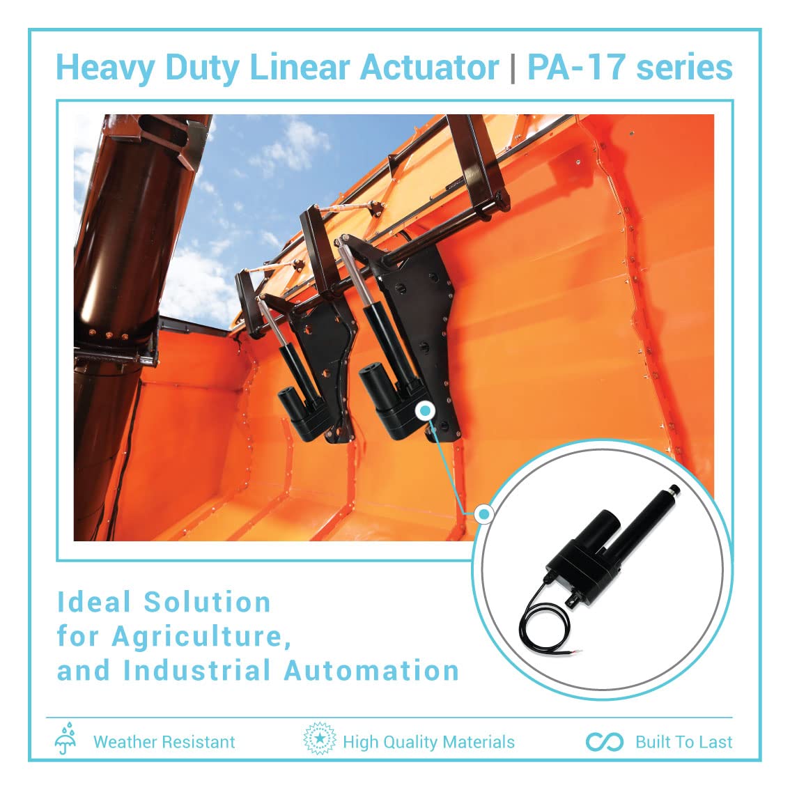 Progressive Automations 12V High Force Linear Actuator - 8 inches Stroke, 850 lbs Force, Industrial, Heavy Duty Linear Actuator with IP65 Protection for Agriculture Automotive Industry, PA-17