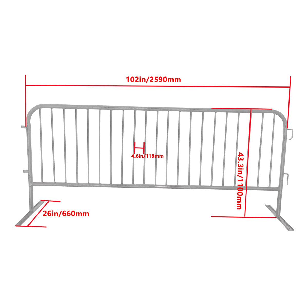 Heavy Duty Interlocking Steel Flat Feet Safety Barriers Barricade Fence for Crowd Control Events Road High Traffic Areas, Galvanized 8.5 Ft, 2 Pack