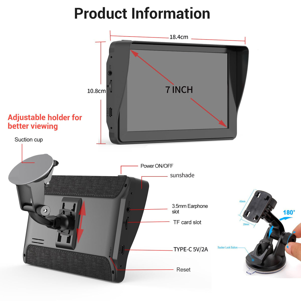 7-inch External Portable Navigation Device, Car-Mounted HD 8G+256M Universal for Passenger and Cargo Vehicles