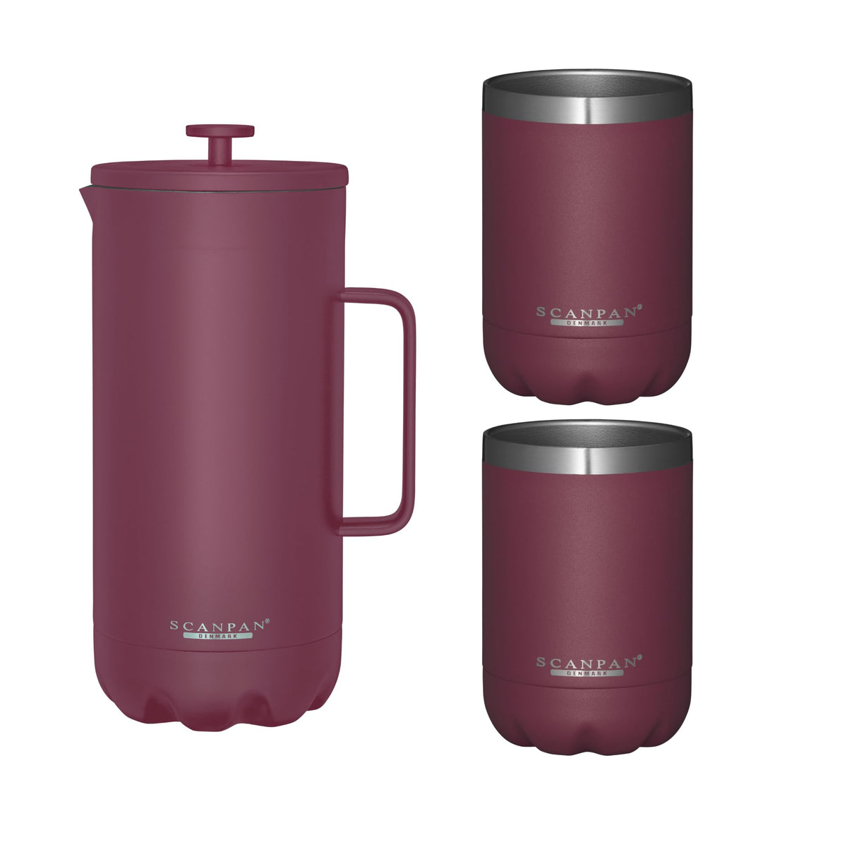 Scanpan TO GO French Press Coffee Maker 1.0L (Persian Red) + 2 Vacuum Cups 350 mL (Persian Red) - 18/8 Food Grade Stainless Steel - Scratch-Free Coating - Dishwasher Safe