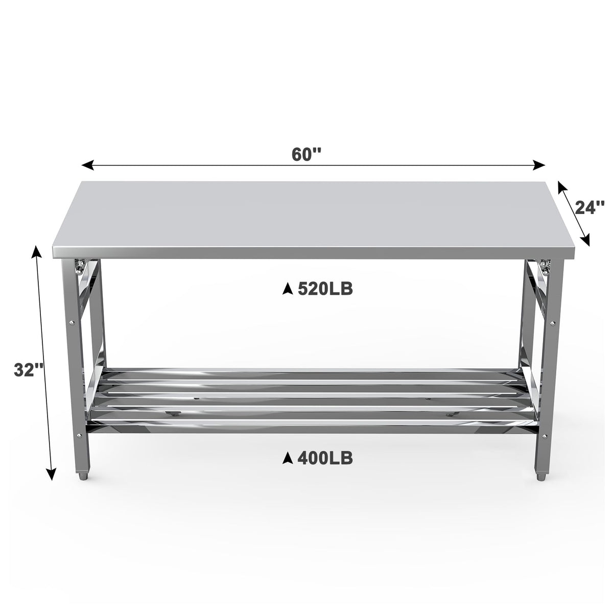 MegaChoice 60 x 24 Inch Stainless Steel Prep Table, Folding Stainless Steel Work Table with Adjustable Undershelf, Heavy Duty Metal Workstation for Commercial, Kitchen, Restaurant, Garage, Home