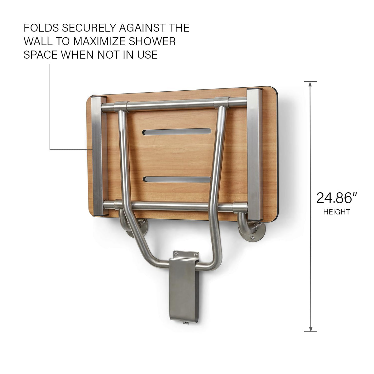 30" x 15" Teak Folding Wall Mount Shower Seat Bench, ADA Compliant