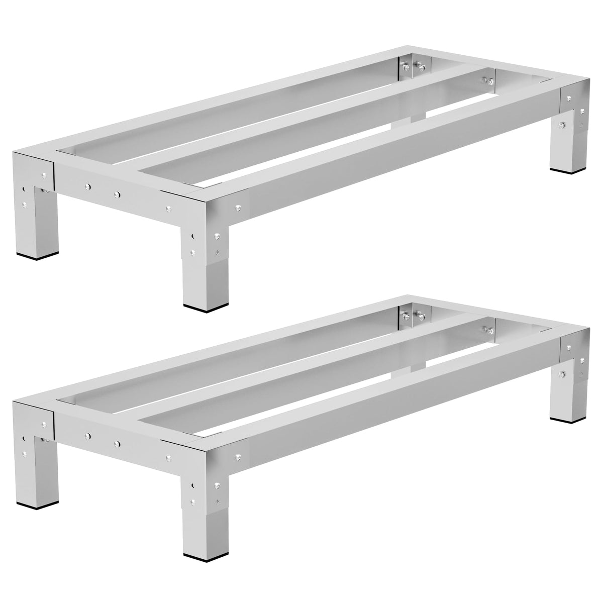 HOCCOT 2 Pack Aluminum Dunnage Rack, 48"x20" Commercial Storage Rack, Food Floor Rack Stand with 1.5mm Thick Aluminum Tube & Tool-Free Assembly for Kitchen, Garage, Warehouse, Restaurant, Vehicle