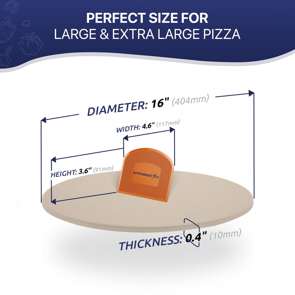 KitchenStar Pizza Cutter Rocker Blade 18" Black + Wooden Pizza Peel 16" + Pizza Stone for Oven and Grill 16" with Handles - Pizza Making Bundle