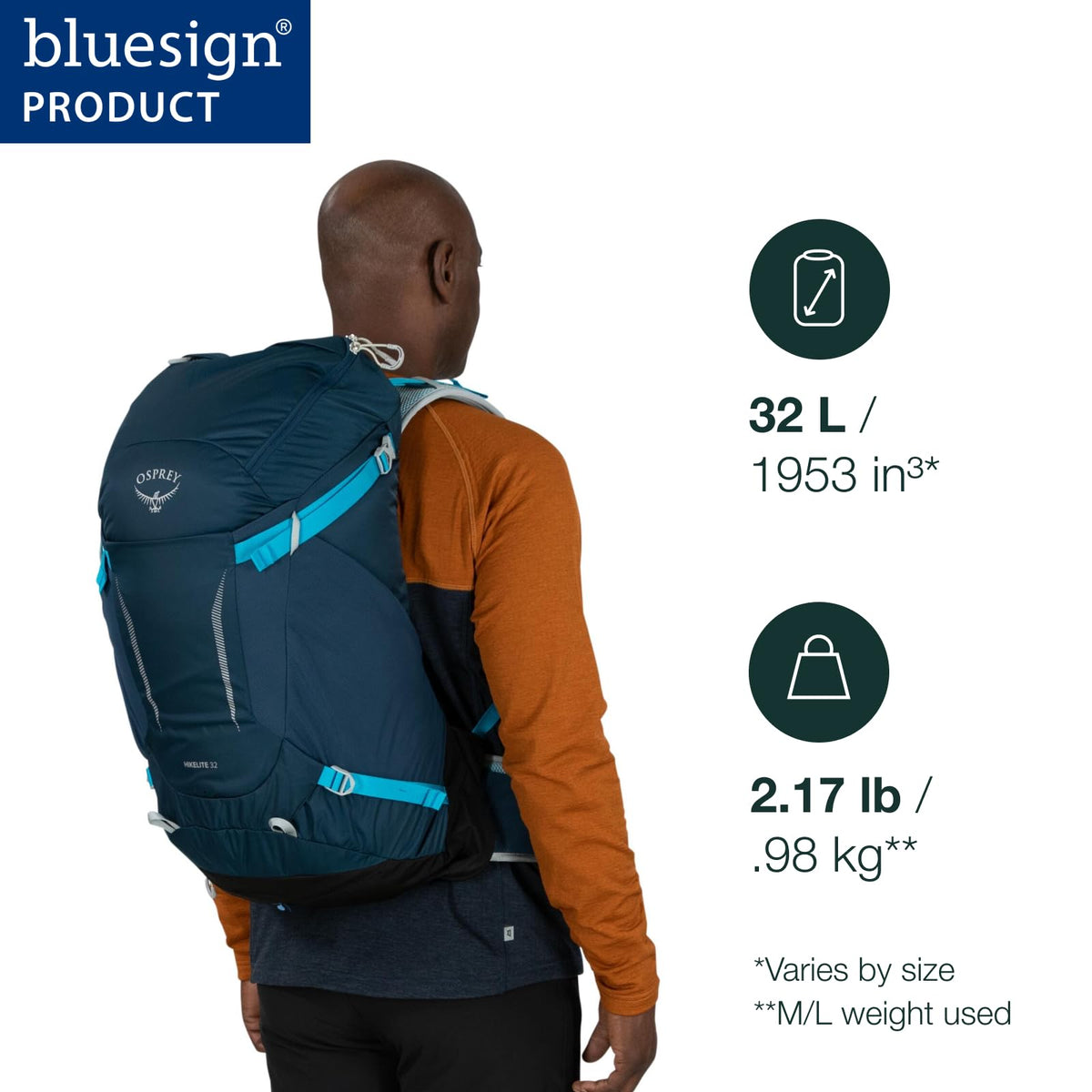 Osprey Hikelite 32L Lightweight Hiking Backpack - Durable Travel Daypack with Rain Cover for Men and Women, Chameleon/Black, M/L
