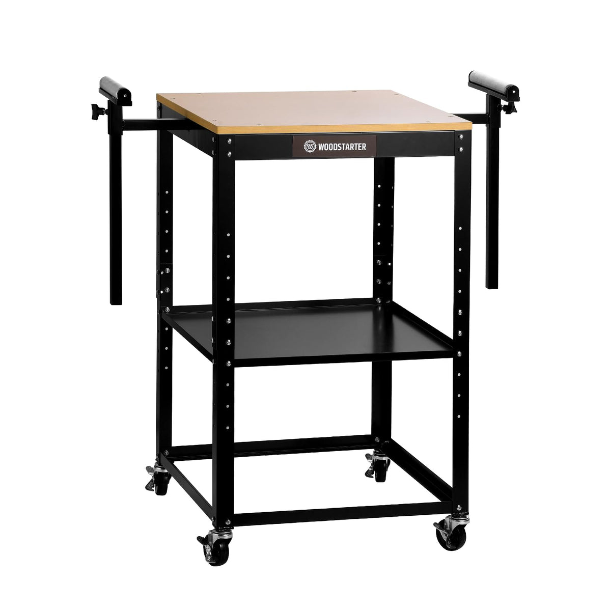 WOODSTARTER Planer Stand with Integrated Mobile Base and Storage Shelf, 58”×21”×38”, 500 lbs Load Capacity, 6 - Level Height Adjustment
