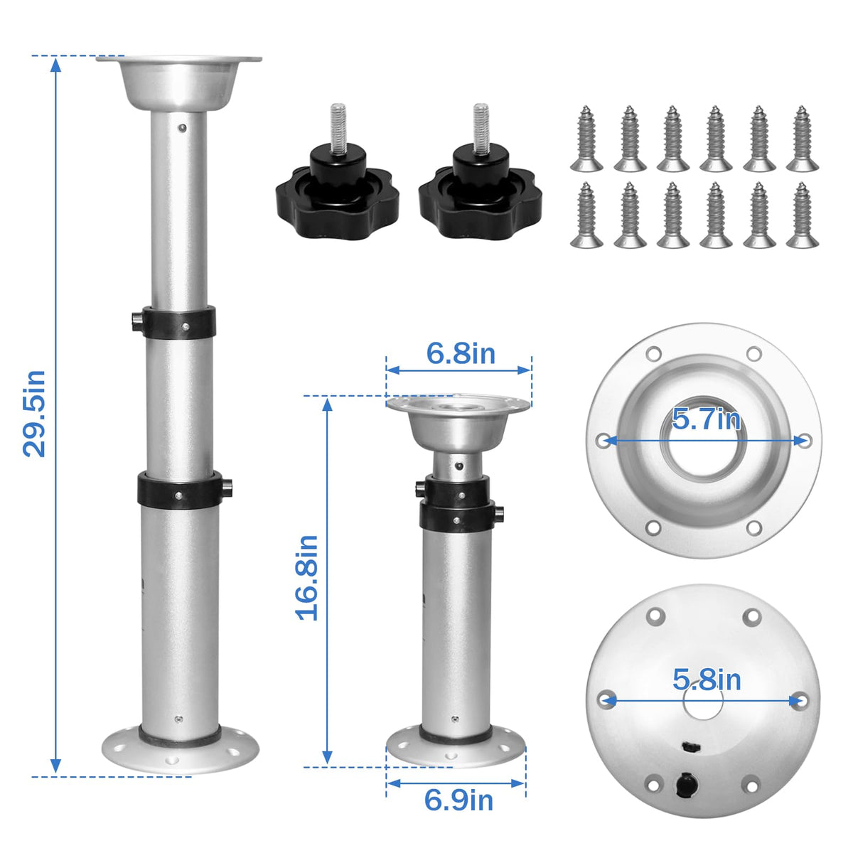 HWHongRV 3 Levels Adjustable RV Boat Table Pedestal, Detachable Aluminum Alloy RV Table Legs Stand Base Telescoping Mount Frame 17-29 Inch Height Range for RV Marine Boat Marine Yacht