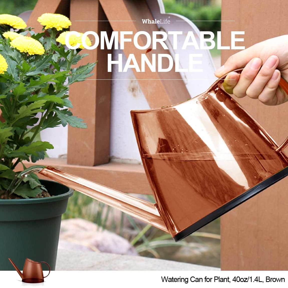 WhaleLife Indoor Watering Can for House Bonsai Plants (1.4L, Brown)