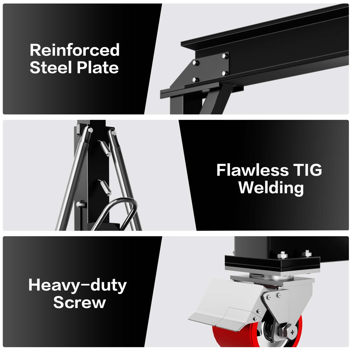 1 Ton Gantry Crane - MAX3000Lbs Portable Hoist Frame with Steel I-Beam Construction, Adjustable Height 8.57-12.50ft, Lifting Gantry for Factories, Garage, Auto Repair, Construction Site, Black