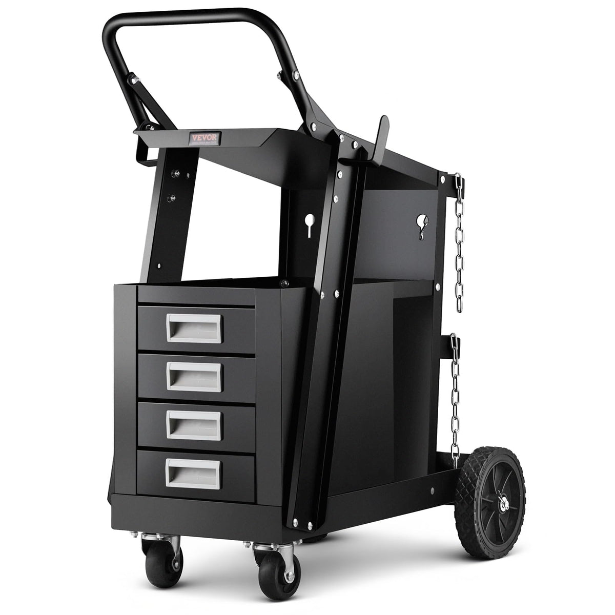 VEVOR Welding Cart, 2-Tier 4 Drawers Welder Cart with 265 LBS Weight Capacity, 360° Swivel Wheels, Tank Storage Safety Chains, Heavy Duty Rolling MIG Welder Cart for Mig Welder and Plasma Cutter