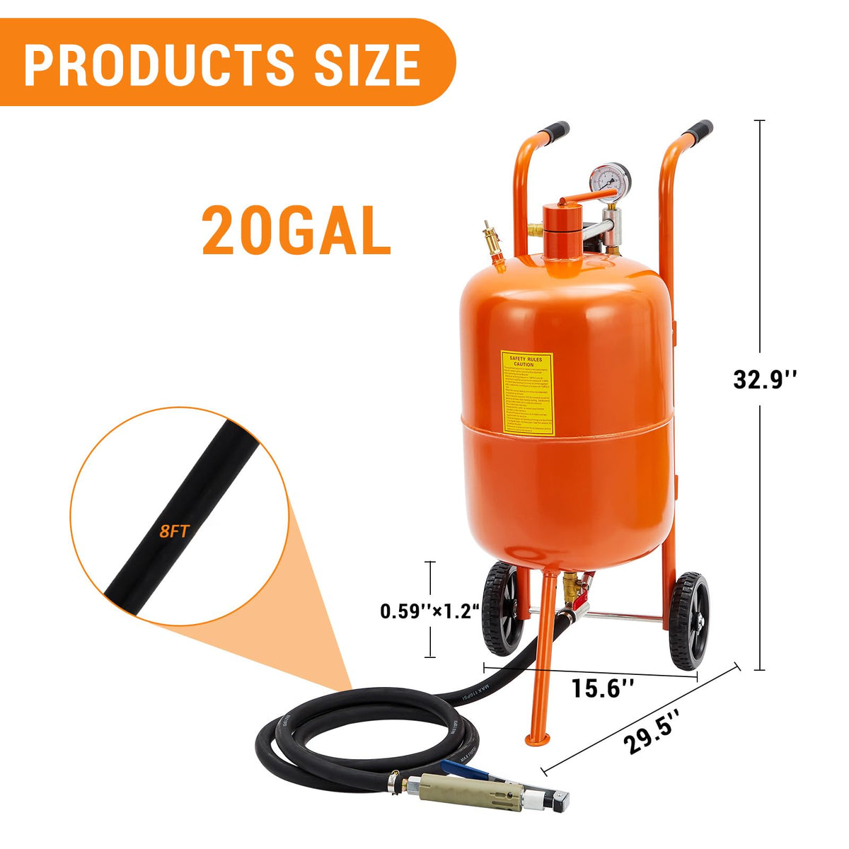 GarveeTech 20 gal Sand Blasting Machine, 60-110 Psi Pressure Air Sand Blasting Kit w/4 Ceramic Nozzles & Oil-Water Separator, Portable Abrasive Blaster for Stain Removal Paint, Orange