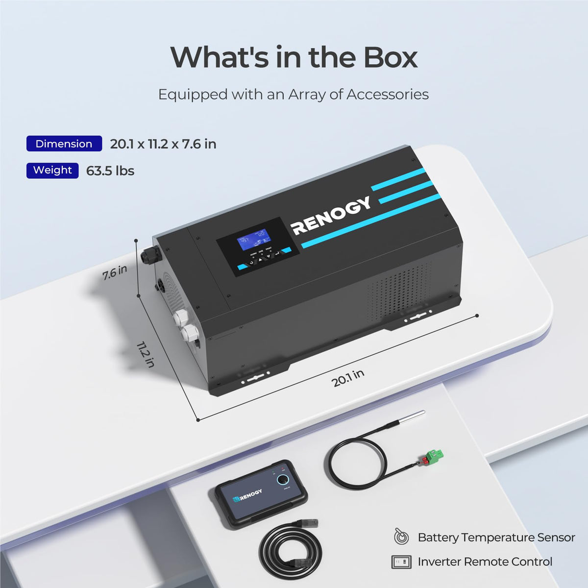 Renogy 3000w Pure Sine Wave Inverter Charger 12V DC to 120V AC Surge 9000w for Off-Grid Solar RV Boat Home w/LCD Display, Auto Transfer Switch, Compatible with Lithium Battery