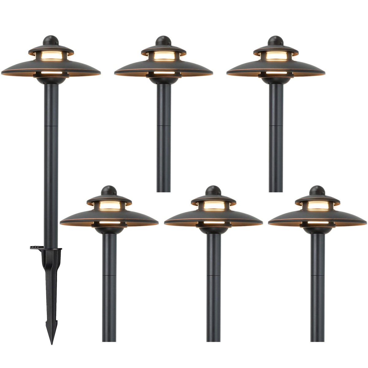 Low Voltage Landscape Pathway Lights, 3CCT Adjustable (2700K/3000K/4000K) 12V-15V LED Landscape Lighting, Oil Rubbed Bronze Aluminum Housing, Waterproof Outdoor Path Lights for Yard, Garden, 6 Pack