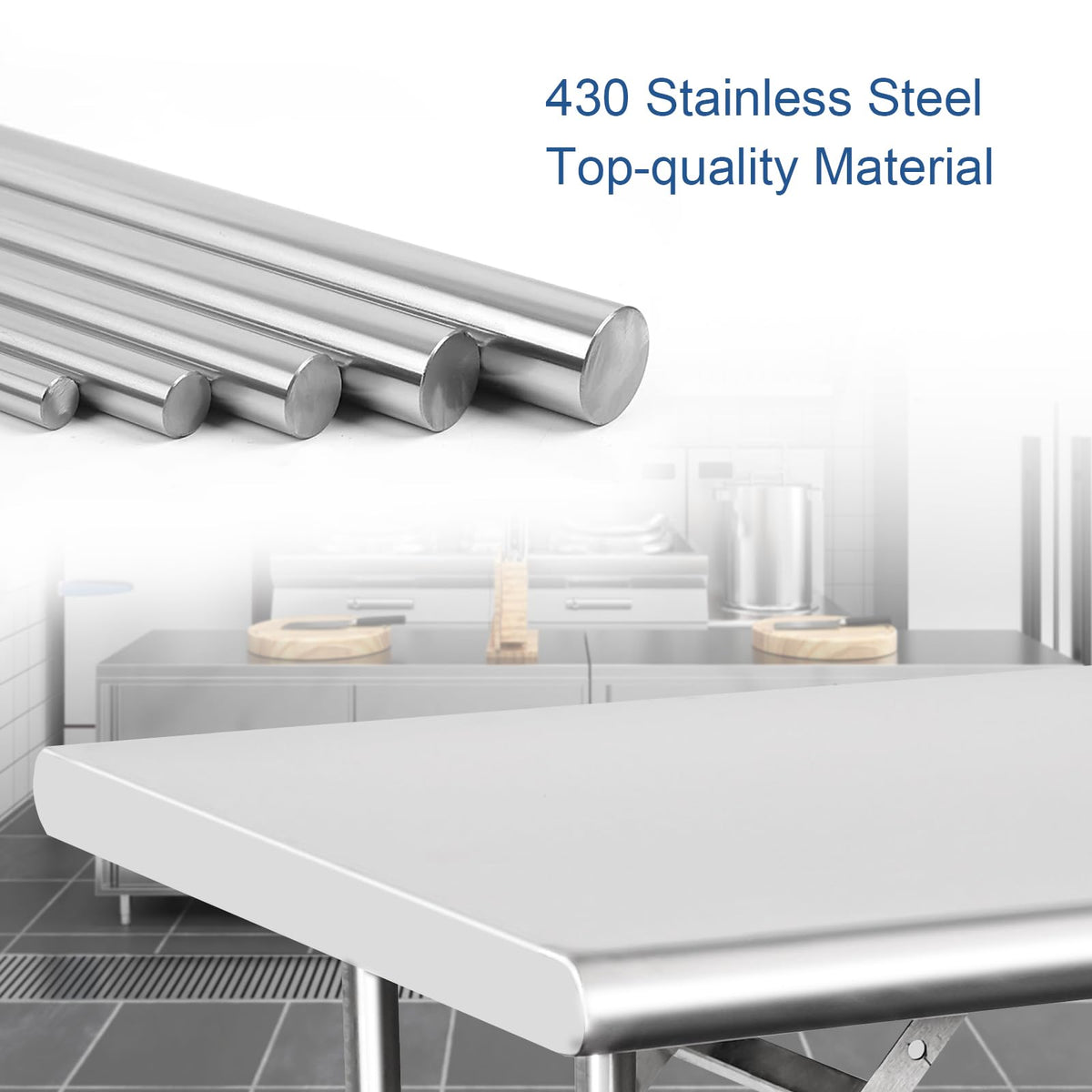 HARDURA Folding Stainless Steel Table 30X48 Inches with Adjustable Undershelf and Legs NSF Commercial Portable Folding Prep Table for Restaurant Kitchen Home and Hotel