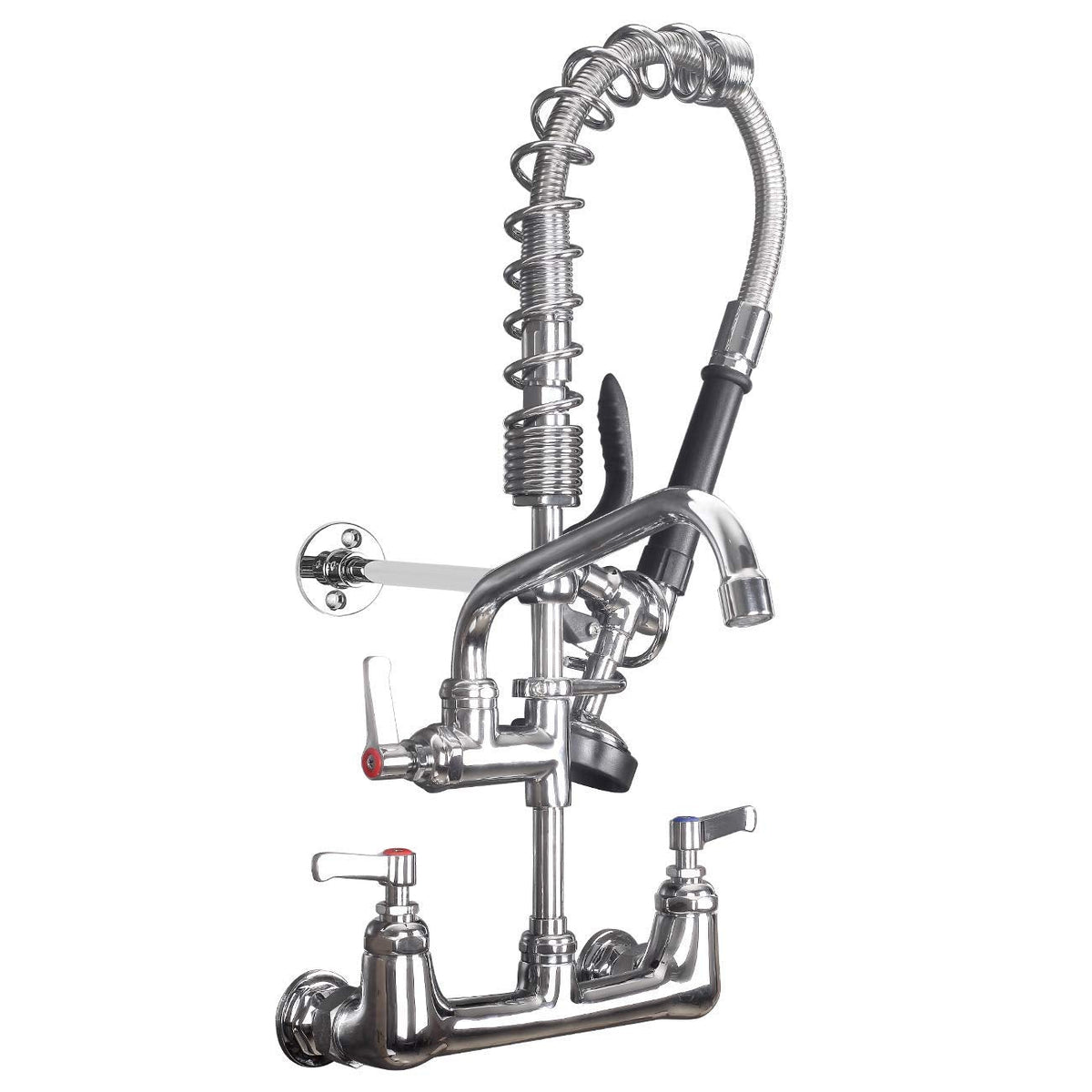 MSTJRY Commercial Faucet with Sprayer 20" Height, 8" Center with 8" Spout Commercial Wall Mount Kitchen Sink Faucet Pre Rinse Sprayer,for 1/2 Compartment Sink (Polished Chrome,Brass)