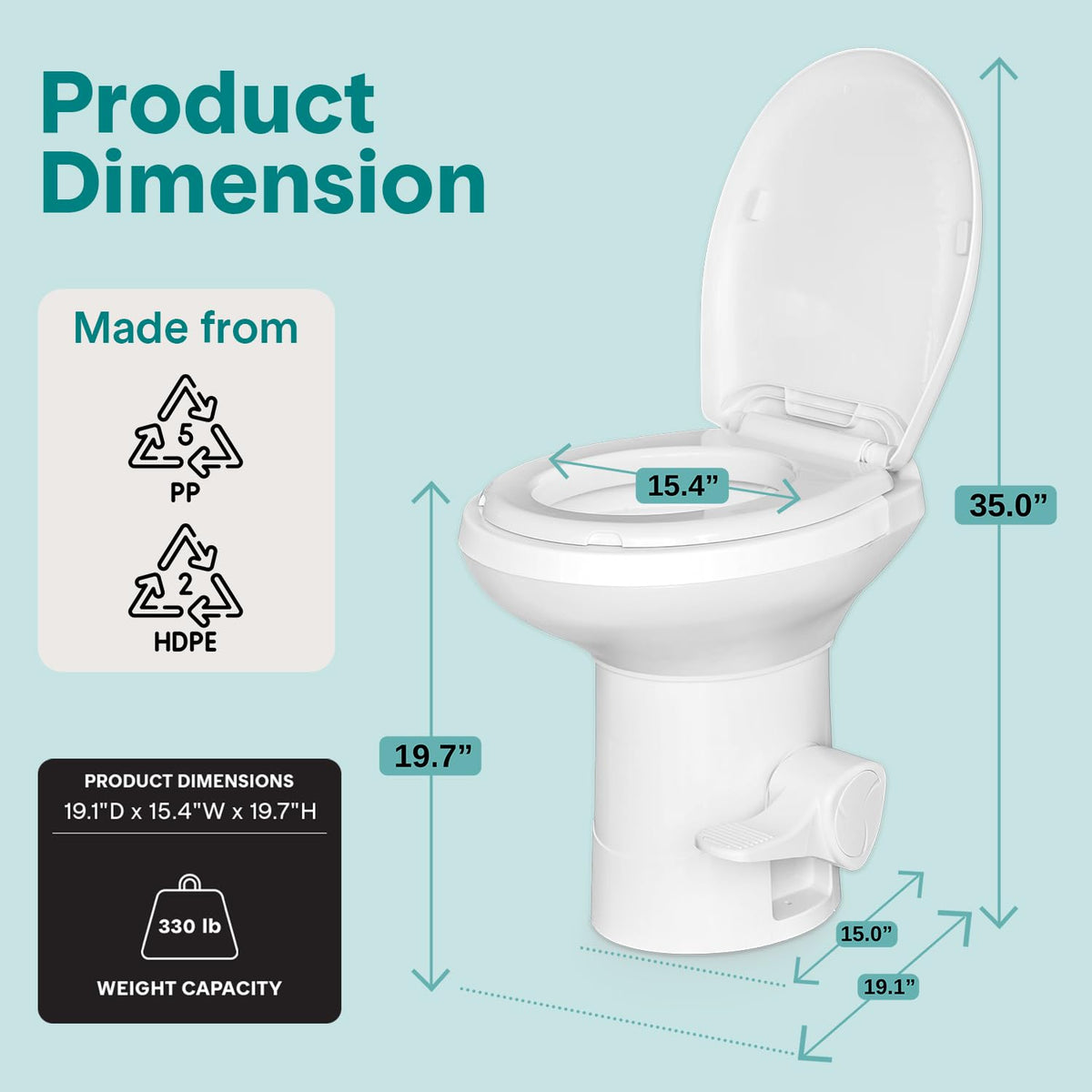SereneLife RV Toilet - Small Camp Toilet with Foot Pedal and a Hand Sprayer, Leak-Proof, Odorless, Soft-Close Lid, Compact Water-Saving Design, Quick Installation, Perfect for RVs, Trailers, and Boats