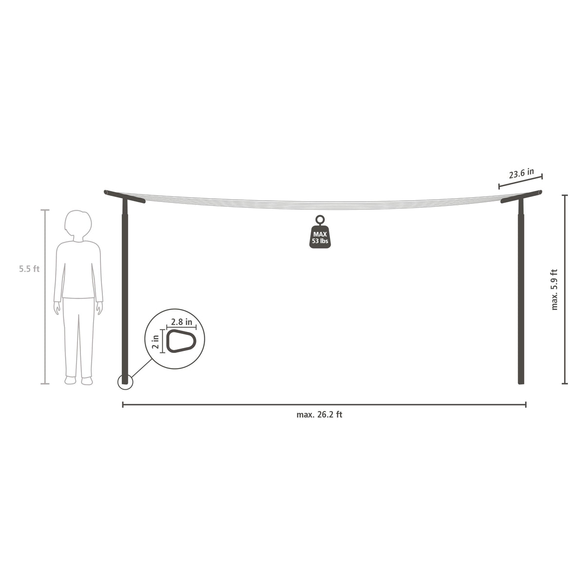 Brabantia Hangout Clothesline with Aluminium Poles 164ft/50m (Black), Washing Line for Outdoor Use, Clothing Line for Airing Laundry