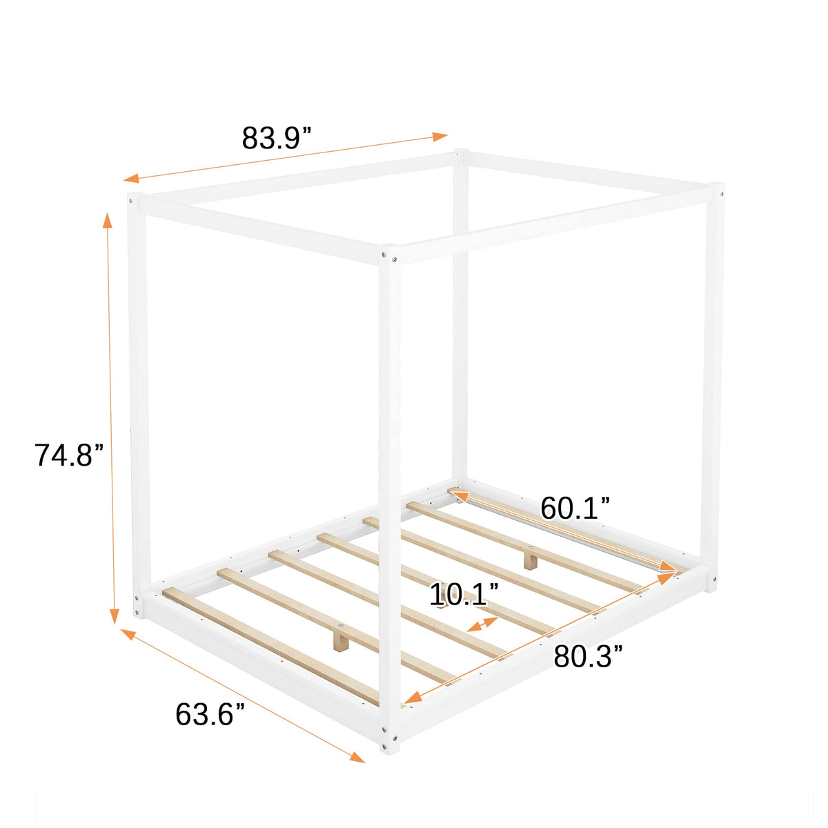 Merax Wooden Canopy Platform Bed Frame Queen Size Floor Bed/Mattress Foundation with Slat Support White