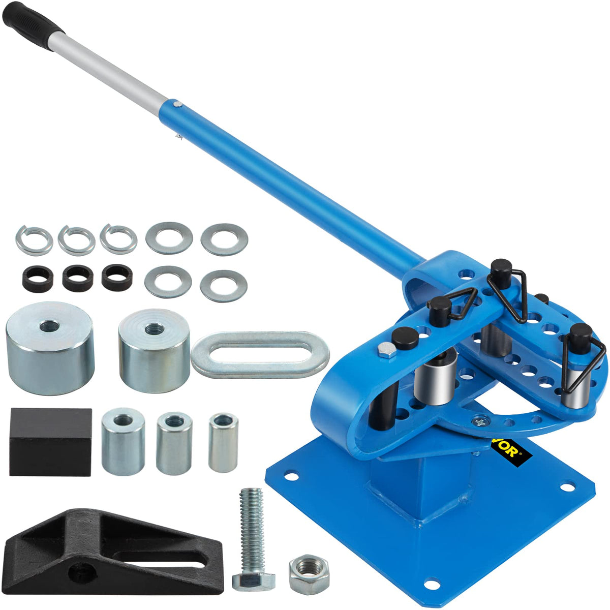 VEVOR YP-9 Manual Bender, 1” - 2“ High Capacity Round Square Bar Metal Bender with 7 Bending Dies, Metal Rod Bar Bender Bending Tool for Construction Site Auto Repair