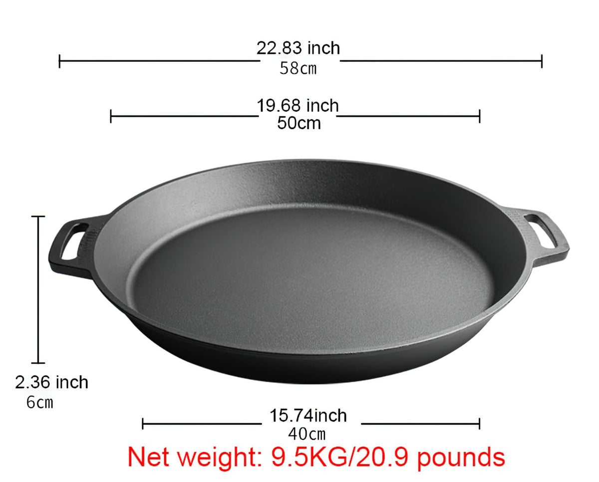 YYMIYU Heavy-Duty Pre-Seasoned Cast Iron Skillet - Dual Assist Handles - Use in the Oven, on the Stove, on the Grill,Commercial or Over a Campfire (20 Inch)
