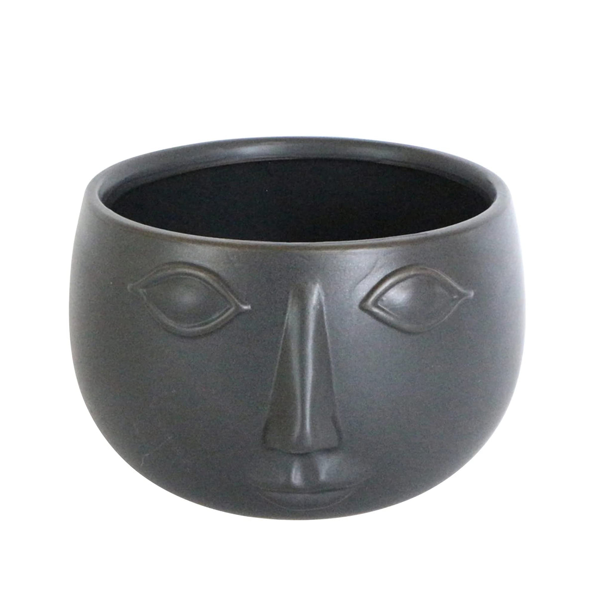Sagebrook Home Ceramic Face Planter Stoneware Pot for Indoor Plants, Succulents & Home Decor; 7x7x4 Inch, Black