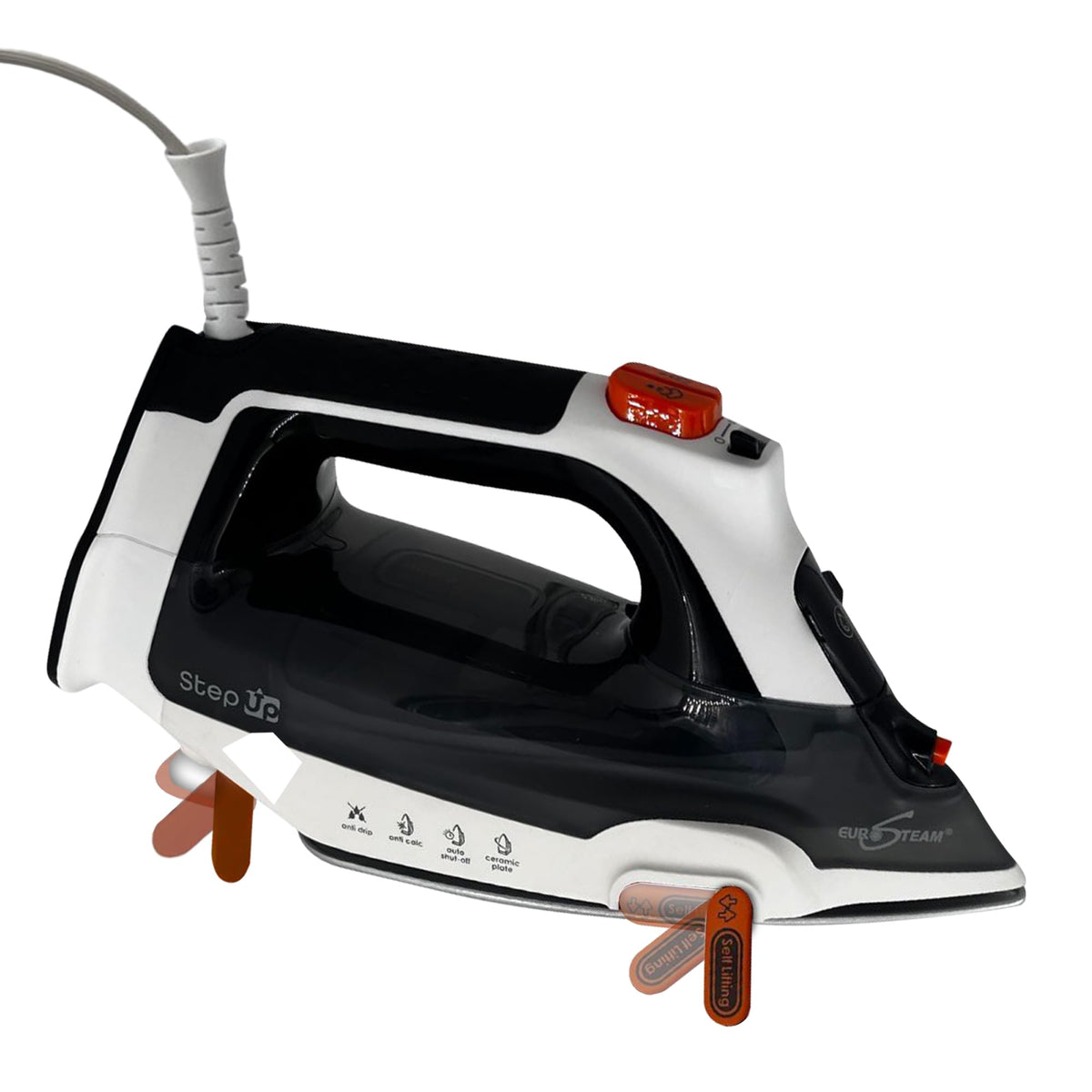 Eurosteam Step Up Iron - Self-Lifting Smart Iron with Ceramic Soleplate - Auto-Lift Safety & Smart Temp Technology for All Fabrics - Ironing Reimagined: Smart, Safe, and Effortlessly Fast