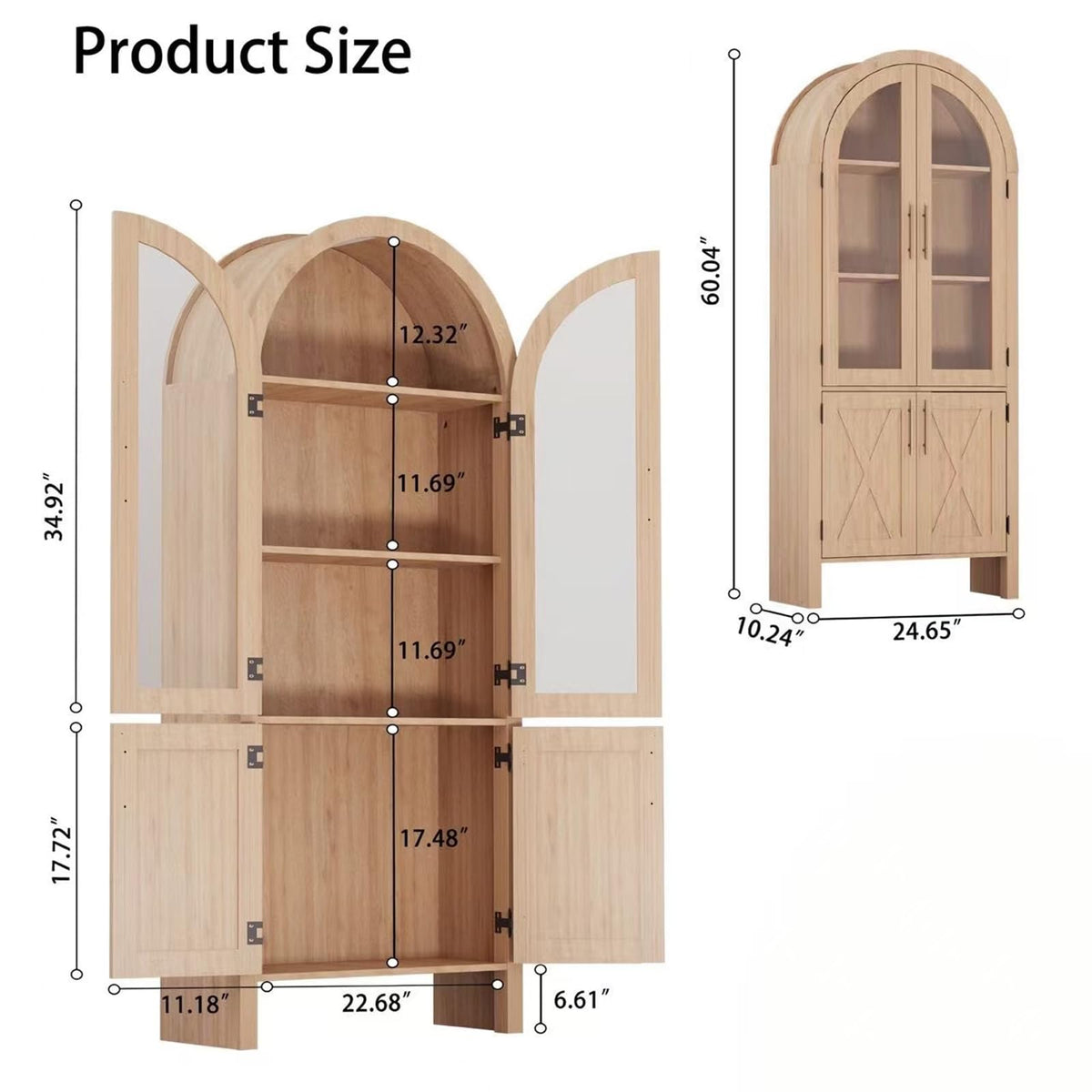 GarveeHome 60" Tall Arched Kitchen Pantry, Wood Storage Cabinet with Adjustable Shelf, 4 Large Drawers Kitchen Pantry Cabinet Versatile Cupboard for Entryway, Kitchen, Living Room