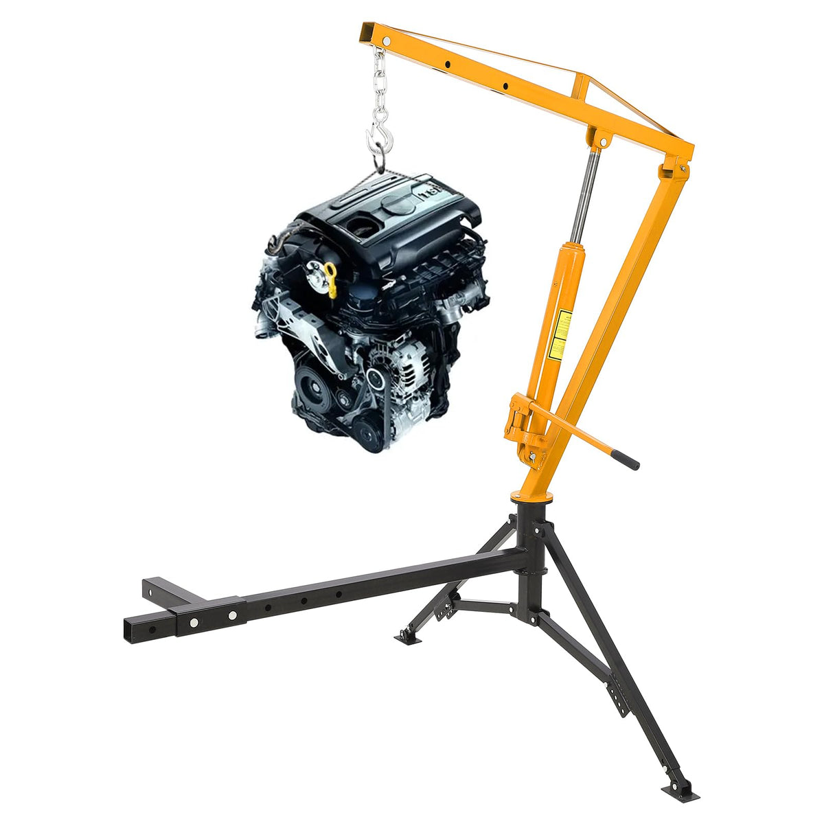PeakPursuit 1000 LBS Receiver Hitch Crane, Hydraulic Swivel Pickup Truck Crane with 3 Adjustable Boom Options, Heavy Duty Hitch Mounted Crane for Workshop Construction Agriculture Logging, Yellow
