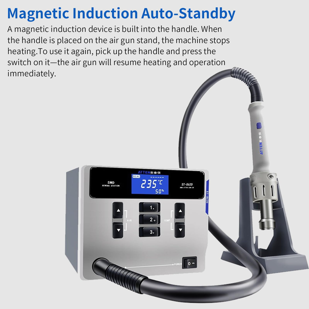 ATTEN ST-862D Hot Air Rework Station, 1000W Hot Air Soldering Station with Auto Sleep Function, Equipped with Large LCD Display & 4Air Nozzles, Suitable for Micro Soldering Rework