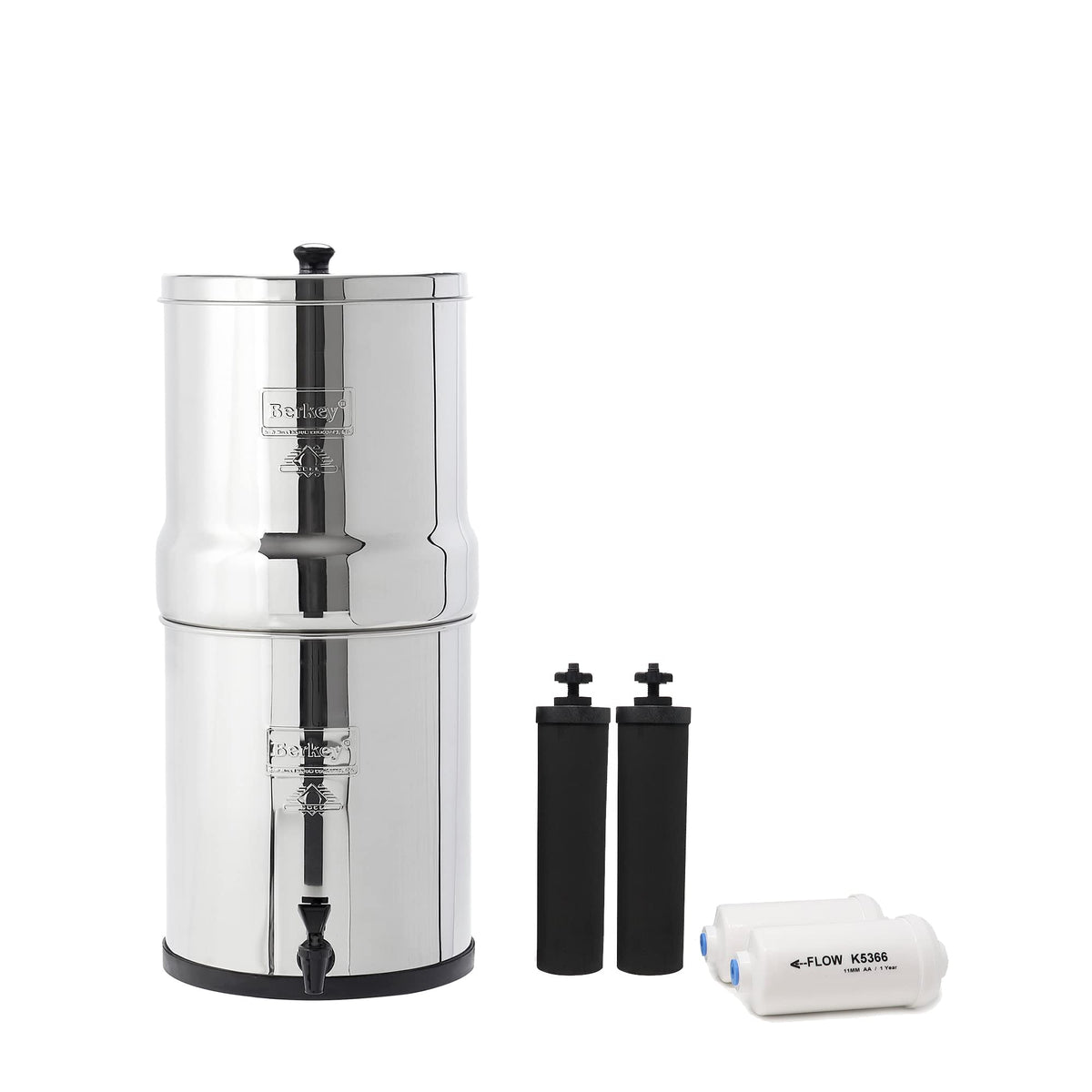 Big Berkey Gravity-Fed Water Filter System 2.25 Gallon with 2 Black Berkey Elements, 2 PF-2 Fluoride and Arsenic Reduction Elements