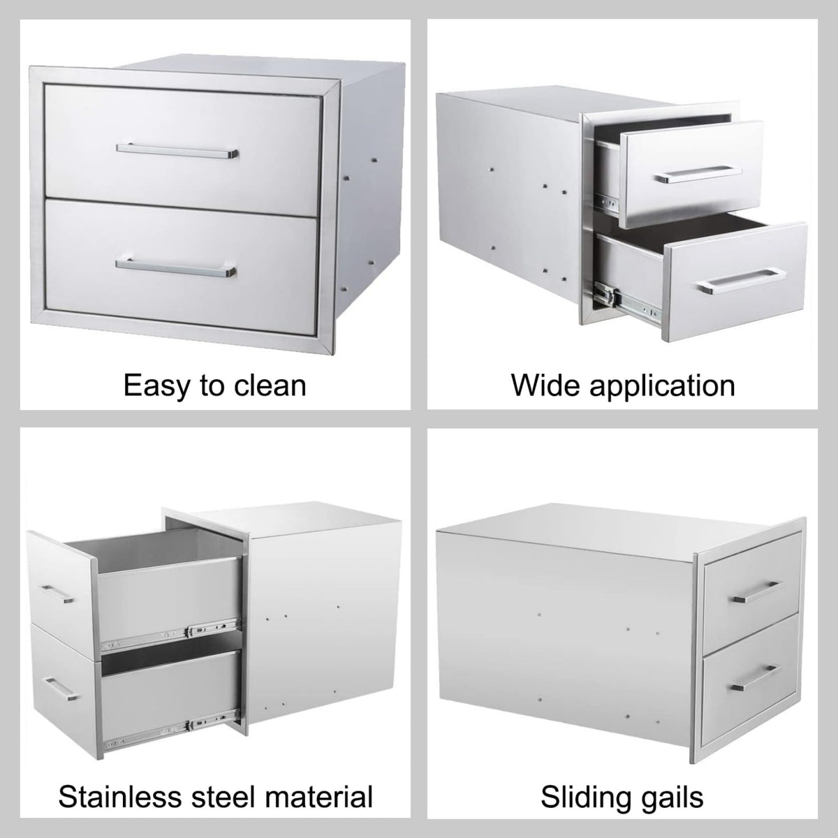 ZHAIUPON Outdoor Kitchen Access Drawers, 18" W15 H23 D Stainless Steel Double BBQ Drawers with Handle,Enclosed Built-in Flush Mount for Outdoor Kitchen Grilling,BBQ Island
