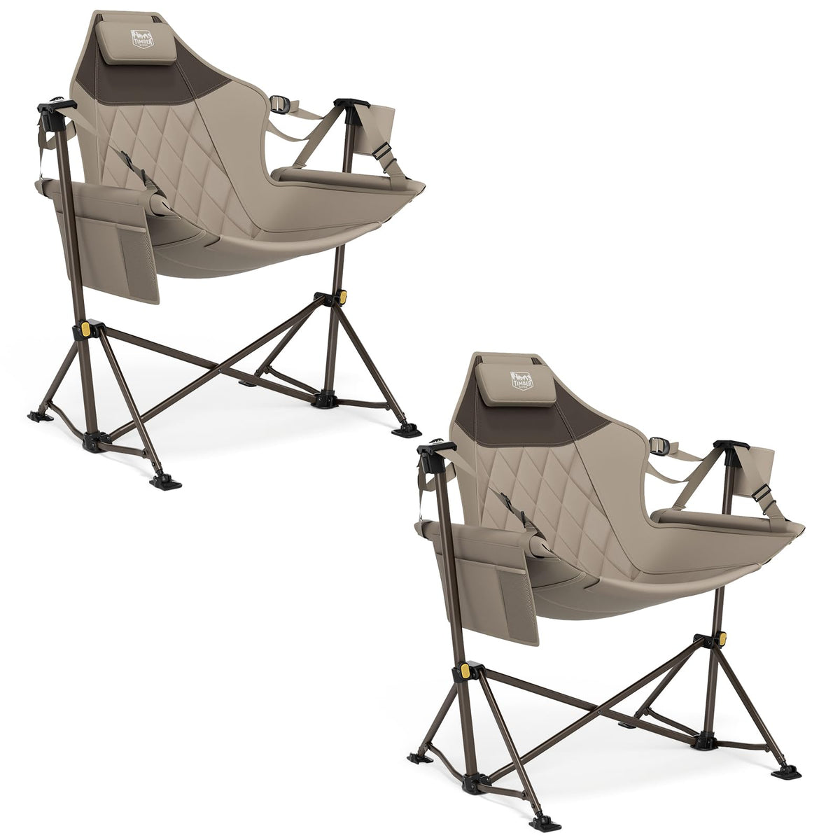 Timber Ridge Hammock Camping Chair with Adjustable Backrest, Portable Hammock Chair Supports 300lbs, Swinging Camping Folding Chairs for Lawn, Travelling and Patio, Tan 2 Pack
