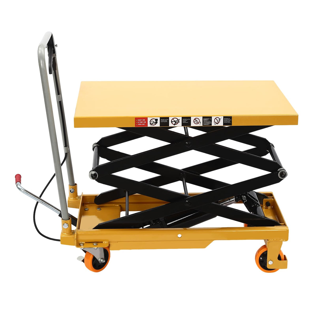 770lbs Double Scissor Hydraulic Lift Table Cart with 4 Wheels for Material Handling and Transportation, 51" Max. Lift Height Hydraulic Scissor Lift Table