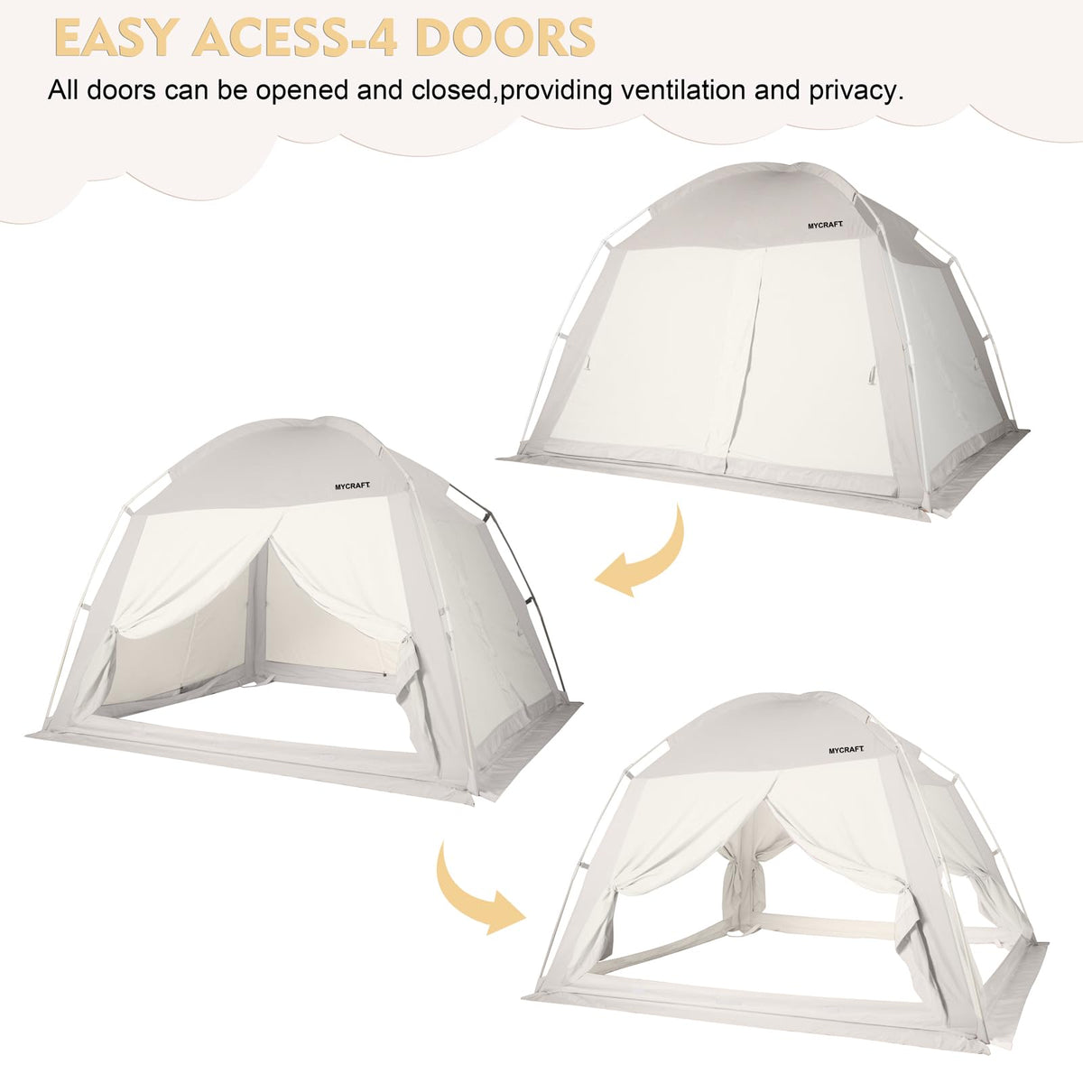 Bed Tents Canopy Bed–Privacy Dream Tent for Cozy Indoor Sleeping, Light-Reducing,and Breathable, with 4 Doors Floor Tent Bed–Available in Twin, Full, and Queen Sizes (Gray, Queen)