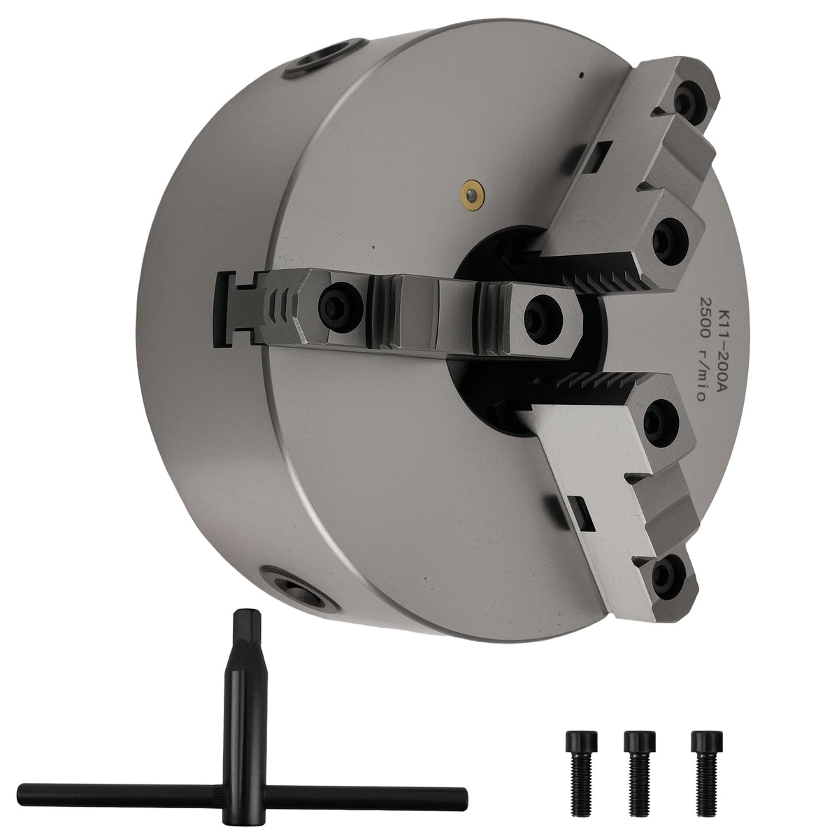 maXpeedingrods 8" 3-Jaw Lathe Chuck K11-200A, Self-Centering Hardened Steel Chuck High Precision with T-Key Mounting Bolts, 180mm Bolt Circle 65mm Center Hole for Metal Lathe Milling Drilling Machine