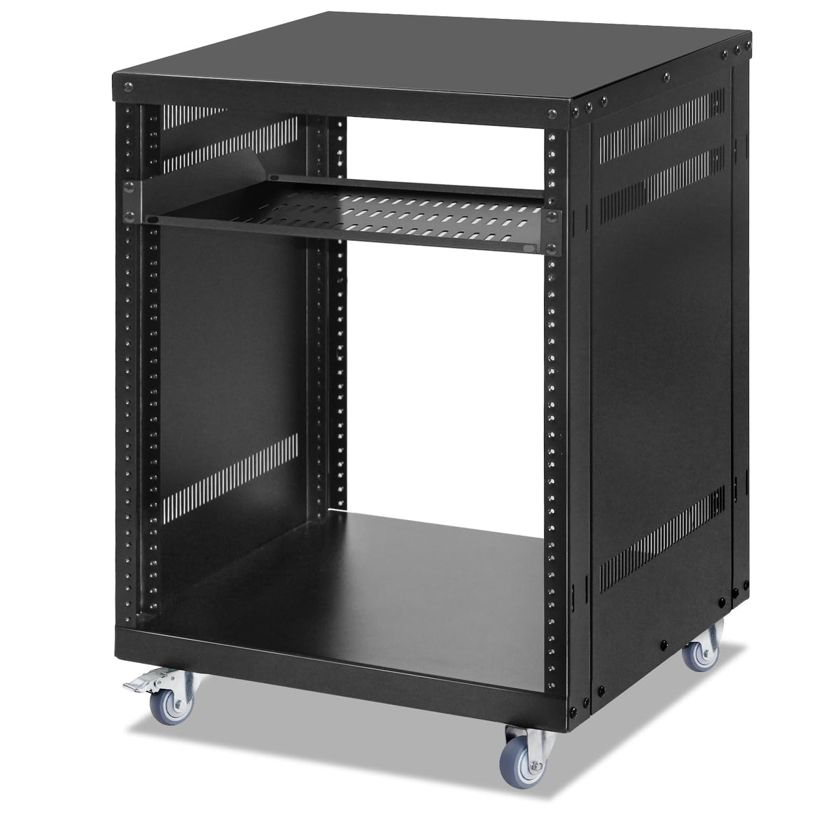 12U Rack with Caster Wheels, Heavy-Duty AV Rack with Adjustable Steel Shelf, Open Frame Server Rack for IT, AV, Data & Computer Equipment, 500lb Capacity, 19.7" W x 17.7" D x 26.8" H