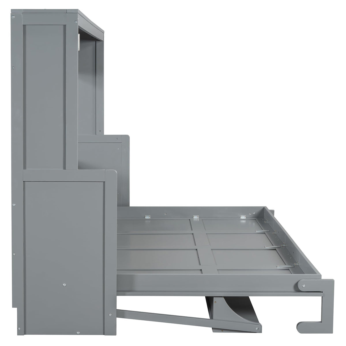 Merax Murphy Bed Queen Size with Desk, Wood Folding Wall Bedframe with Smooth Hydraulic Lift, for Small Bedroom, Guest Room, Home Office, Grey