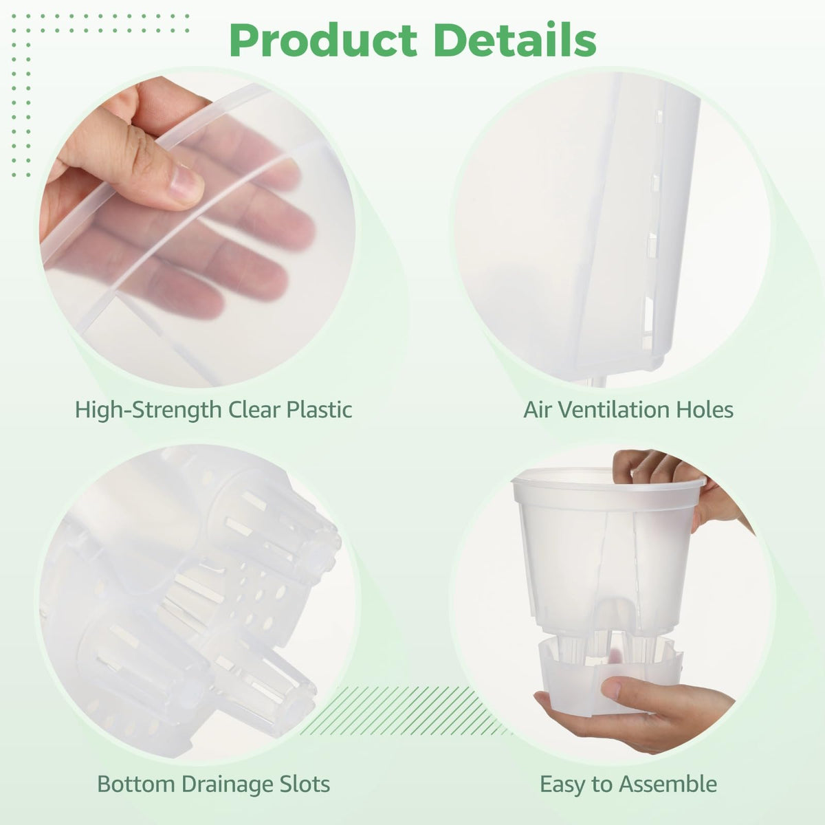 OMISTAR 9 PCS Self-Watering Pot with Reservoir, Clear Plastic Plant Pots with Air and Drainage Holes, Indoor and Outdoor Flower Planters for Home Office, Healthy Root Growth