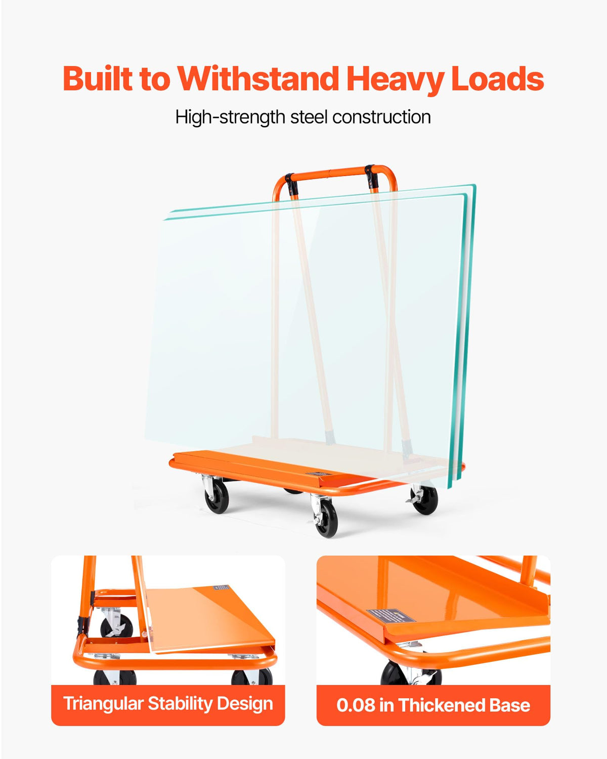 VEVOR Heavy-Duty Panel Dolly, Drywall Cart Features 45.28" x 21.8" Deck & 5" Swivel Wheels, Drywall Sheet Cart, Handling Wall Panel, Sheetrock, Lumber, Ideal for Garage, Home, Warehouse