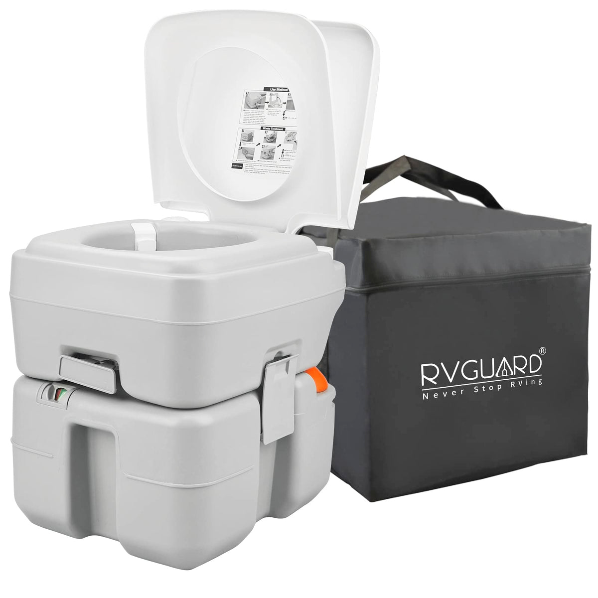 RVGUARD Portable Toilet, Camping Portable Toilet for Adults, 5.3 Gallon Waste Tank with Level Indicator, Come with Carry Bag and Wash Sprayer, for Camping, RV, Yacht and Truck Driver Use