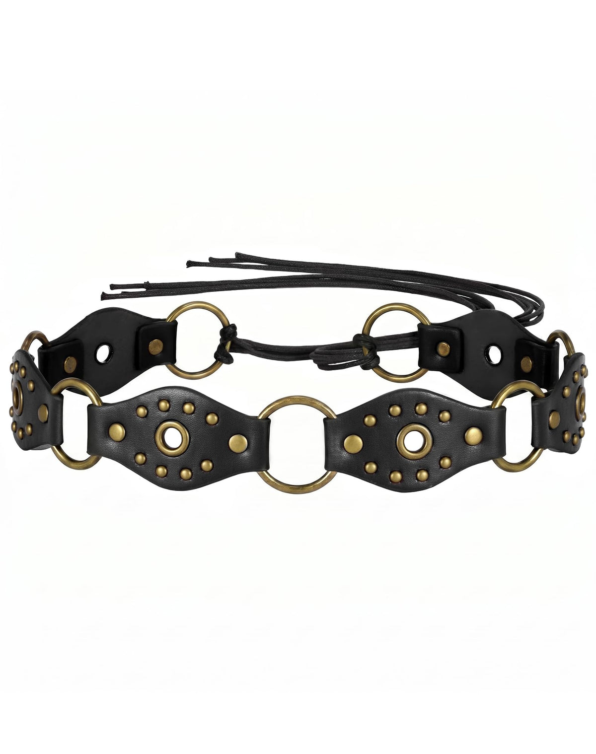 SANSTHS Women Western Belt for Dresses Jeans Pants Boho Belt for Women with Metal Rings Rivets Adjustable Tie Waist Belt