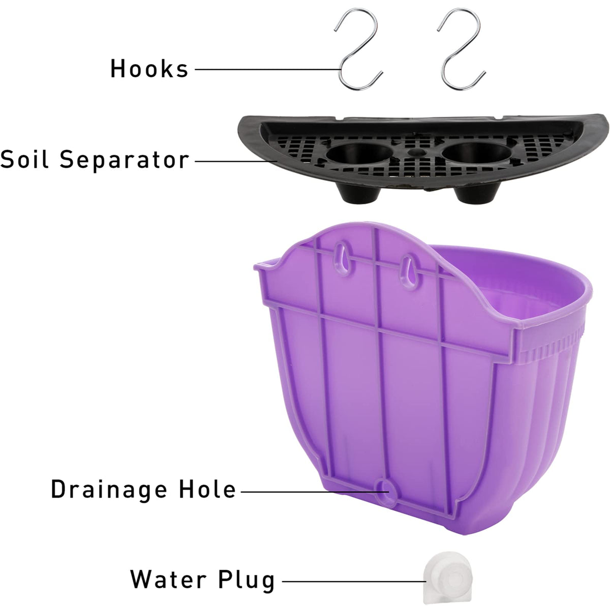 DEAYOU 6 Pack Wall Planter Hanging Flower Pot, Window Hang Indoor Outdoor Plant Basket for Fence, Railing Resin Pots with S Hooks and Drainage Meshes, Half Round Herb Holders for Garden