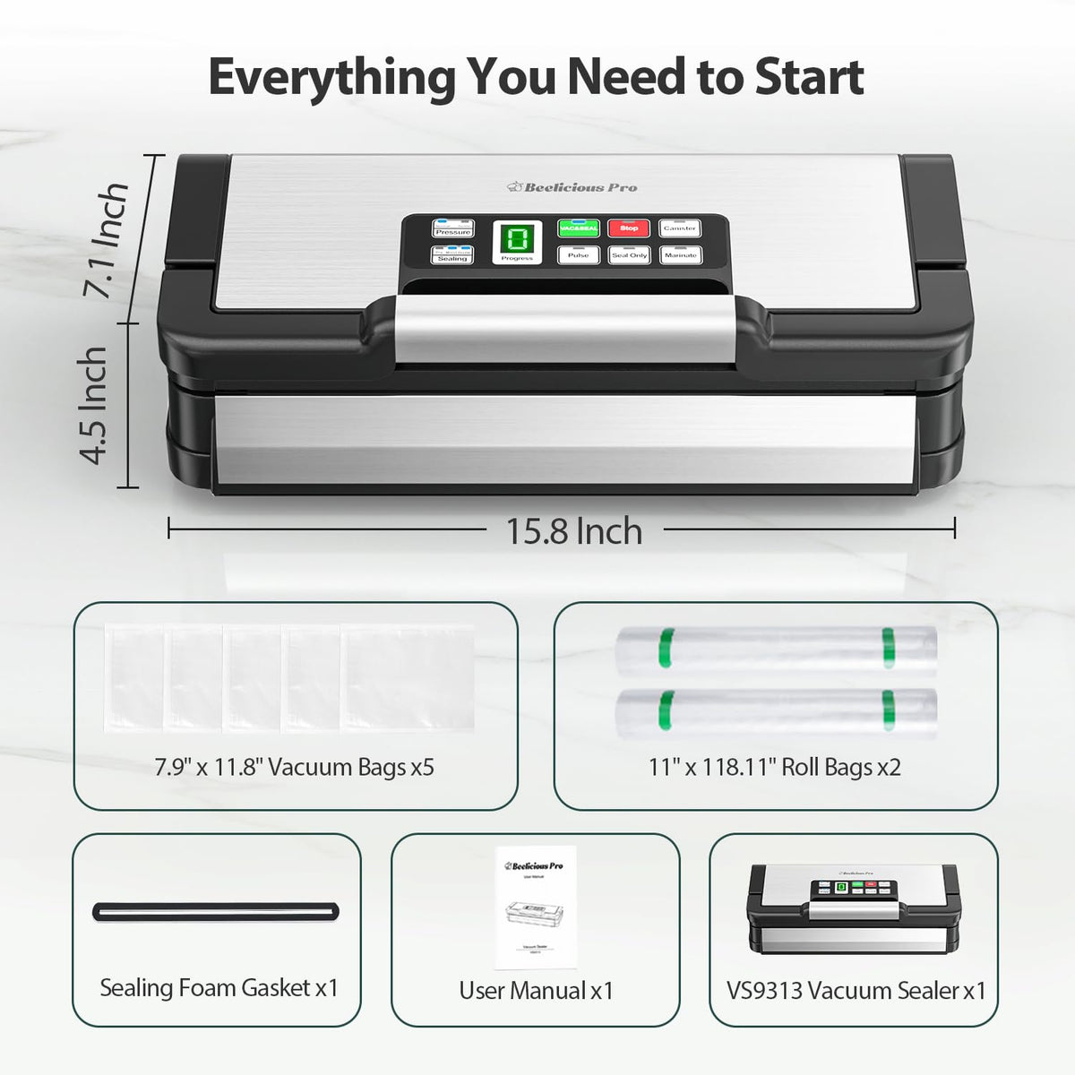 95kPa Vacuum Sealer Machine with AquaLock Technology, for Moist Seals, 2X Seal & 130W, Fully Automatic Food Sealer, Built-In Cutter