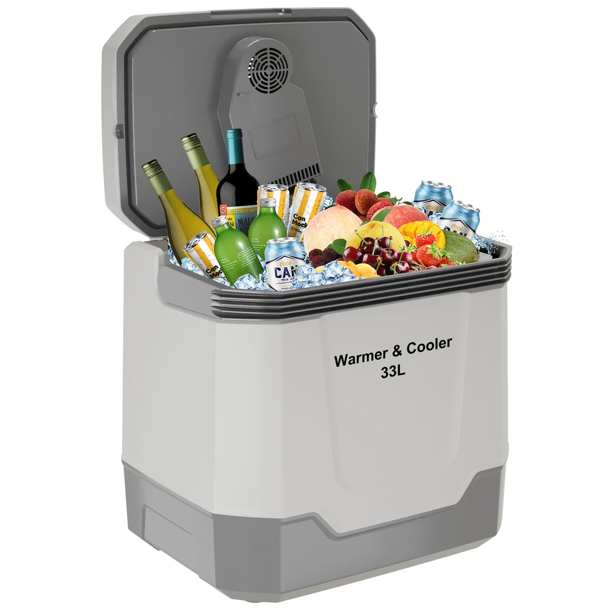 Garvee 35 Quart (33 L) Electric Cooler & Warmer, Portable Car Refrigerator With Automatic Locking Handle, 12V Car Cooler for Vehicle & Trucks, 110V AC Home Power Cord, Plug In Coolers, Grey