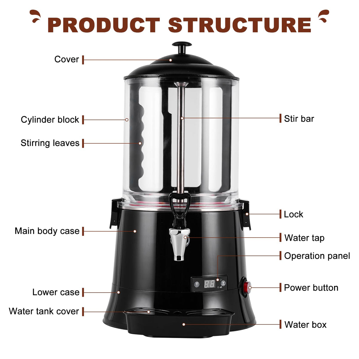 YUCHENGTECH 10L Commercial Hot Chocolate Machine Maker and Dispenser - Beverage Warmer for Heating Coffee, Milktea - CE Certification (110V)