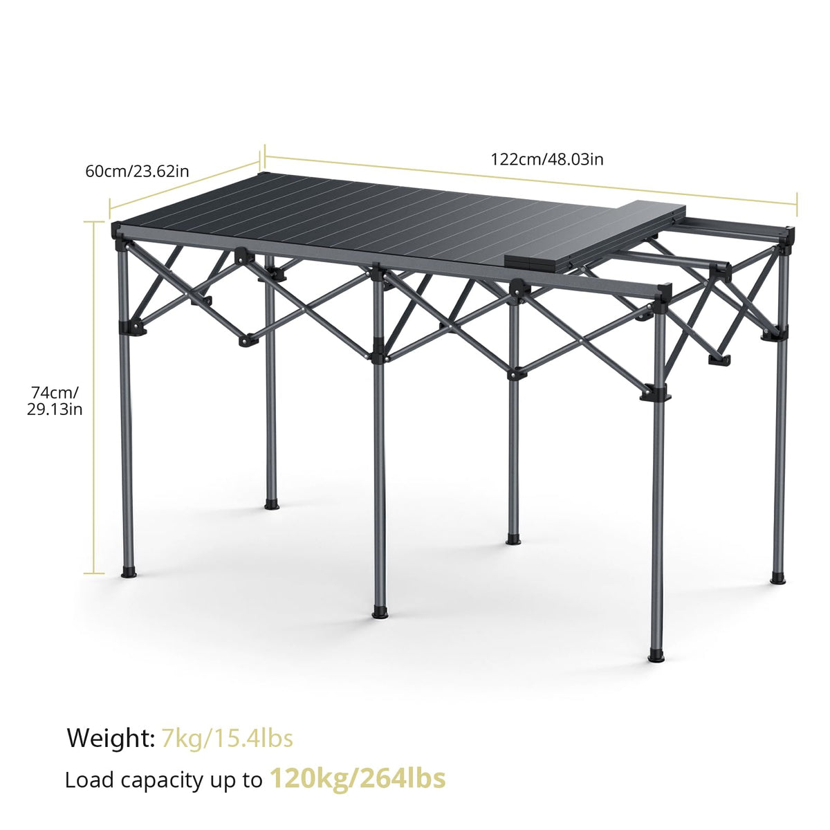 Anbte Heavy-Duty Camping Table, 48” x 23.6” Large Roll Up Camping Table for 6-8 People Support 264lbs with Carry Bag, Waterproof, Portable, for Backyard BBQ Tailgating Picnic Party Indoor, Black