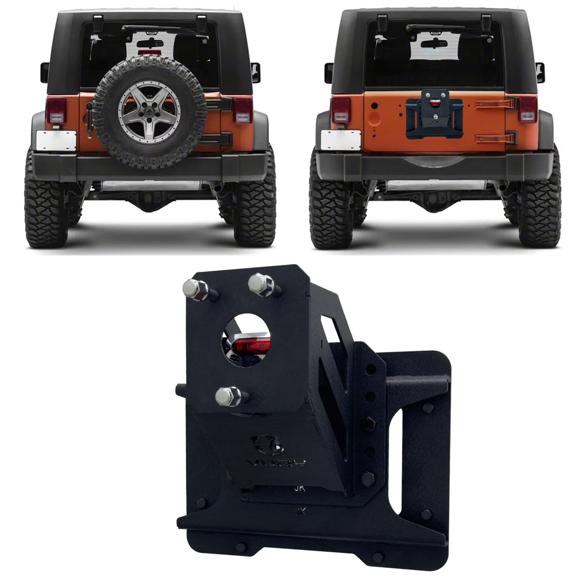 TIOYAR Adjustable Spare Tire Lift Compatible with 2007-2017 Jeep Wrangler JK JKU Unlimited Heavy Duty Spare Tire Carrier up to 43 inches Spare Wheel Holder Rack Mount Relocation